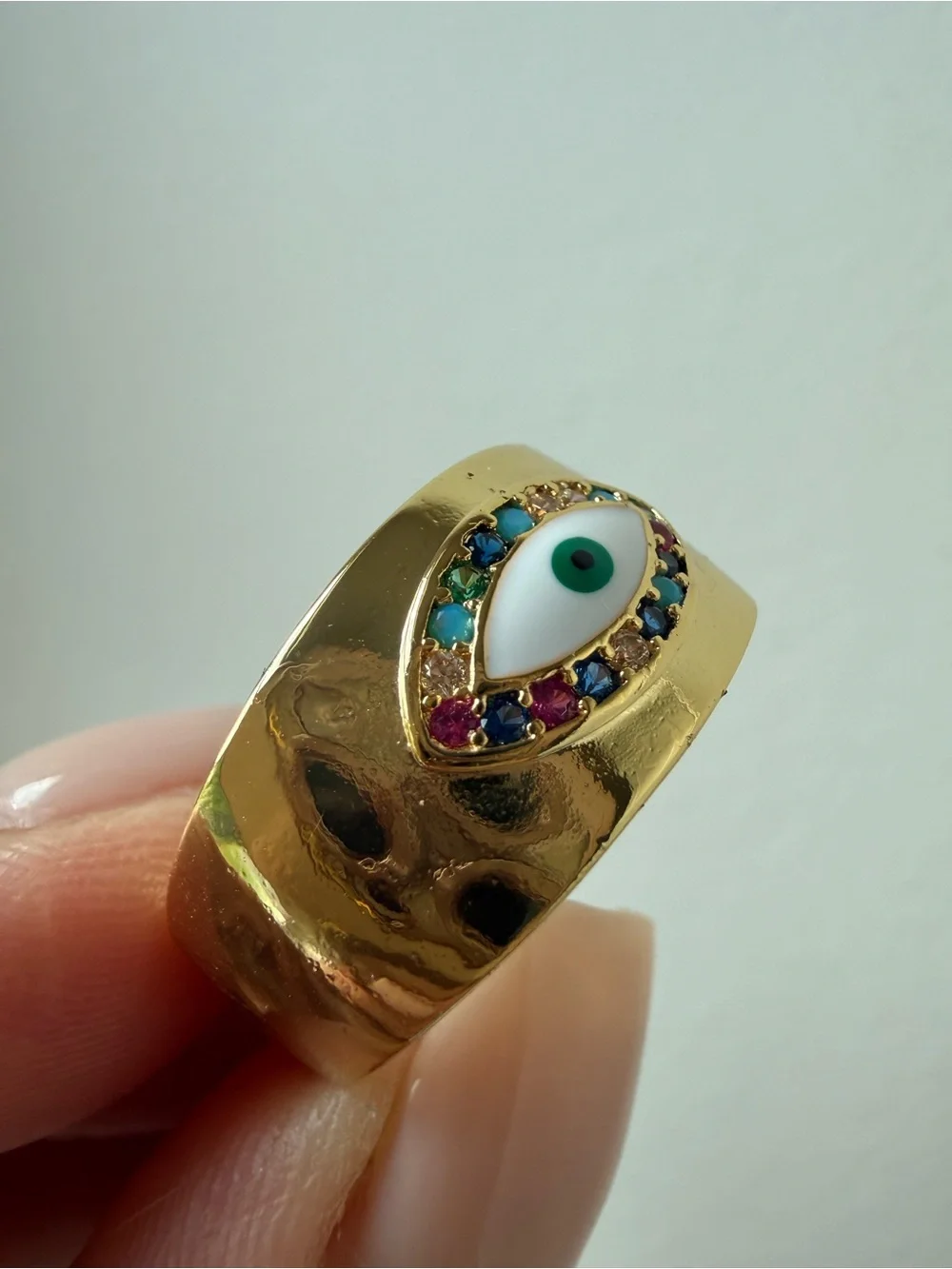 Gold Evil Eye Statement Ring with Multicolor Stones